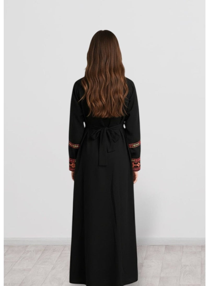 3DM Black Palestinian Dress with Multicolored Embroidery - Image 3